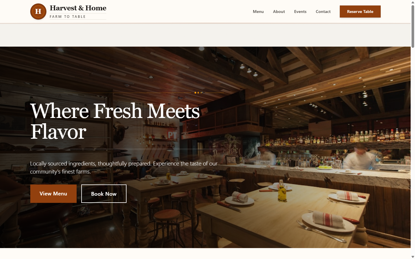 Harvest & Home — rustic stamp aesthetic with cream and amber palette and Playfair Display headlines